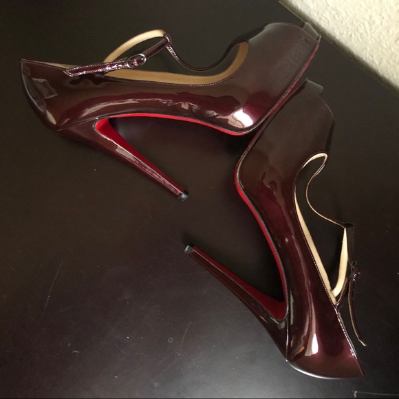 Christian Louboutin Burlina Peep-toe T-Strap Maryjane Patent Pump Burgundy 39 - Picture 9 of 12